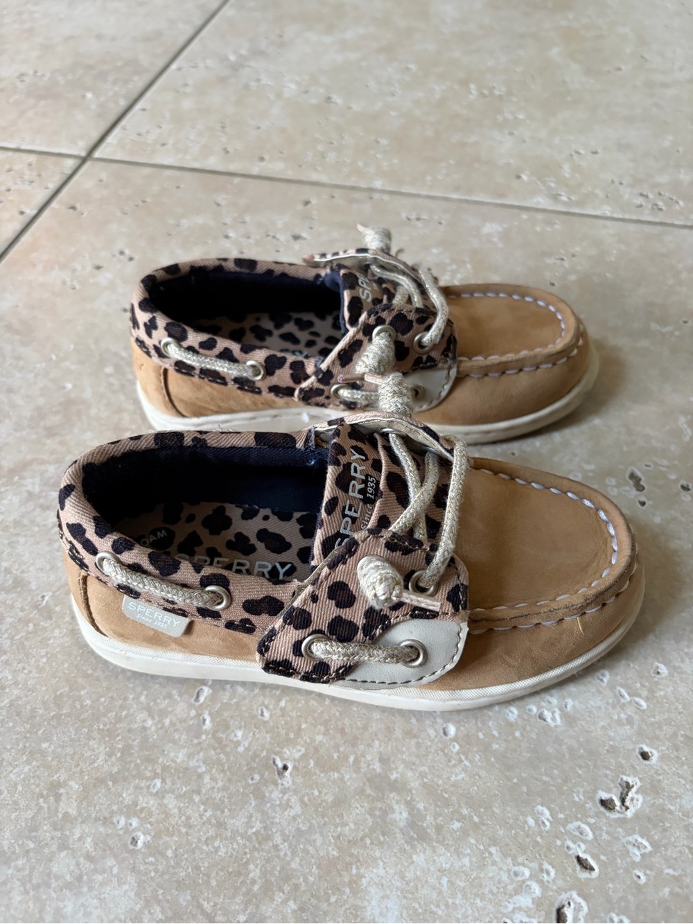 Sperry Kids' Tan and Leopard Boat Shoes